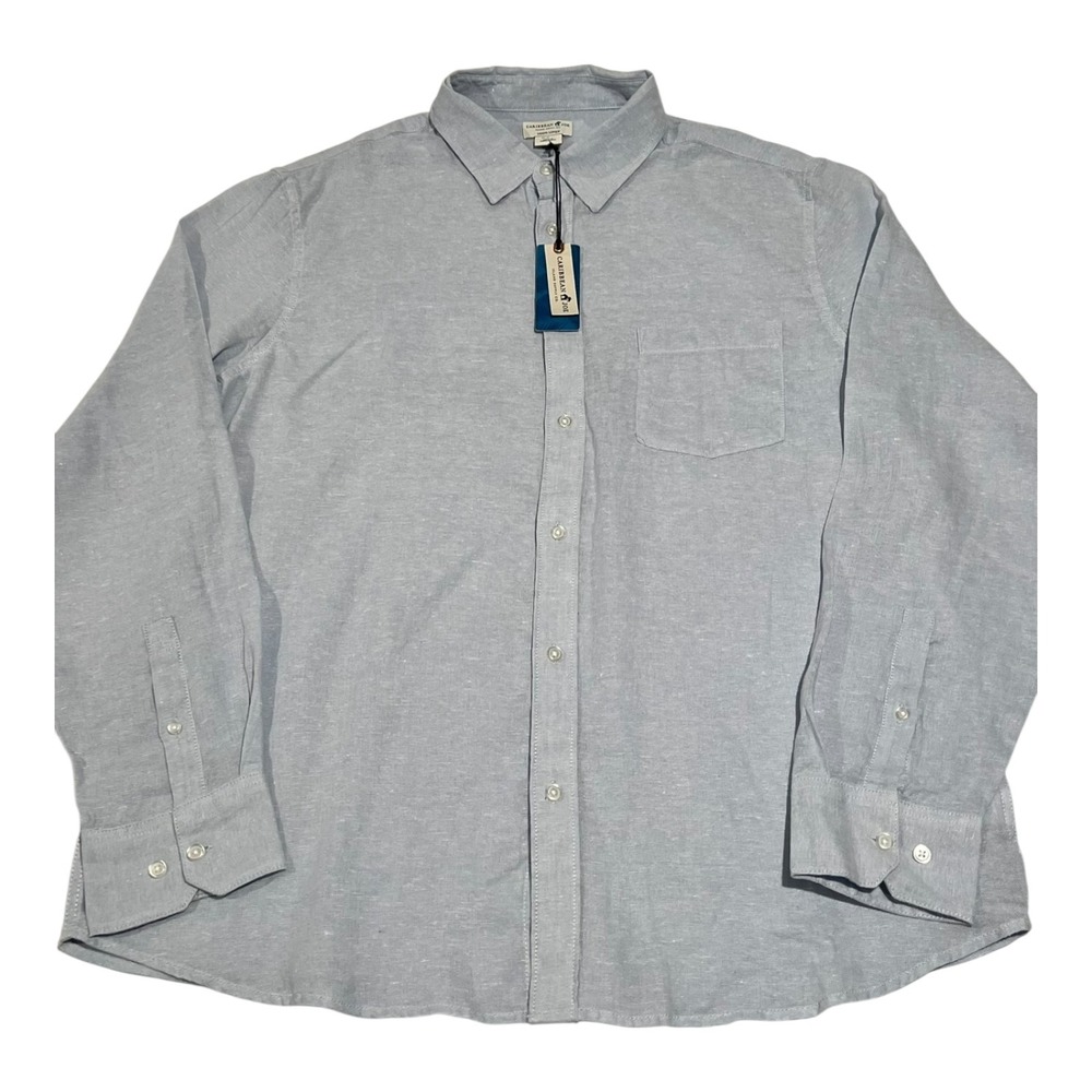 NWT Caribbean Joe Men's XL TG‎ 27Linen Light Blue Long Sleeve Button Down Shirt